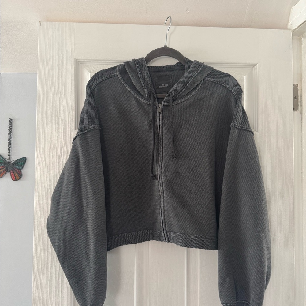 aerie charcoal gray knit hoodie